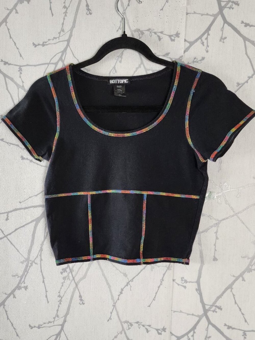 Hot Topic Stretch Cotton Jersey Rainbow Stitch Crop Top